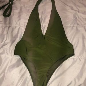 army green wrap-around one piece bathingsuit
